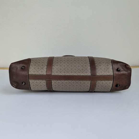 Yoland Monogram Coated Canvas Tote Leather Brown Tan Weekender Briefcase - Picture 5 of 16